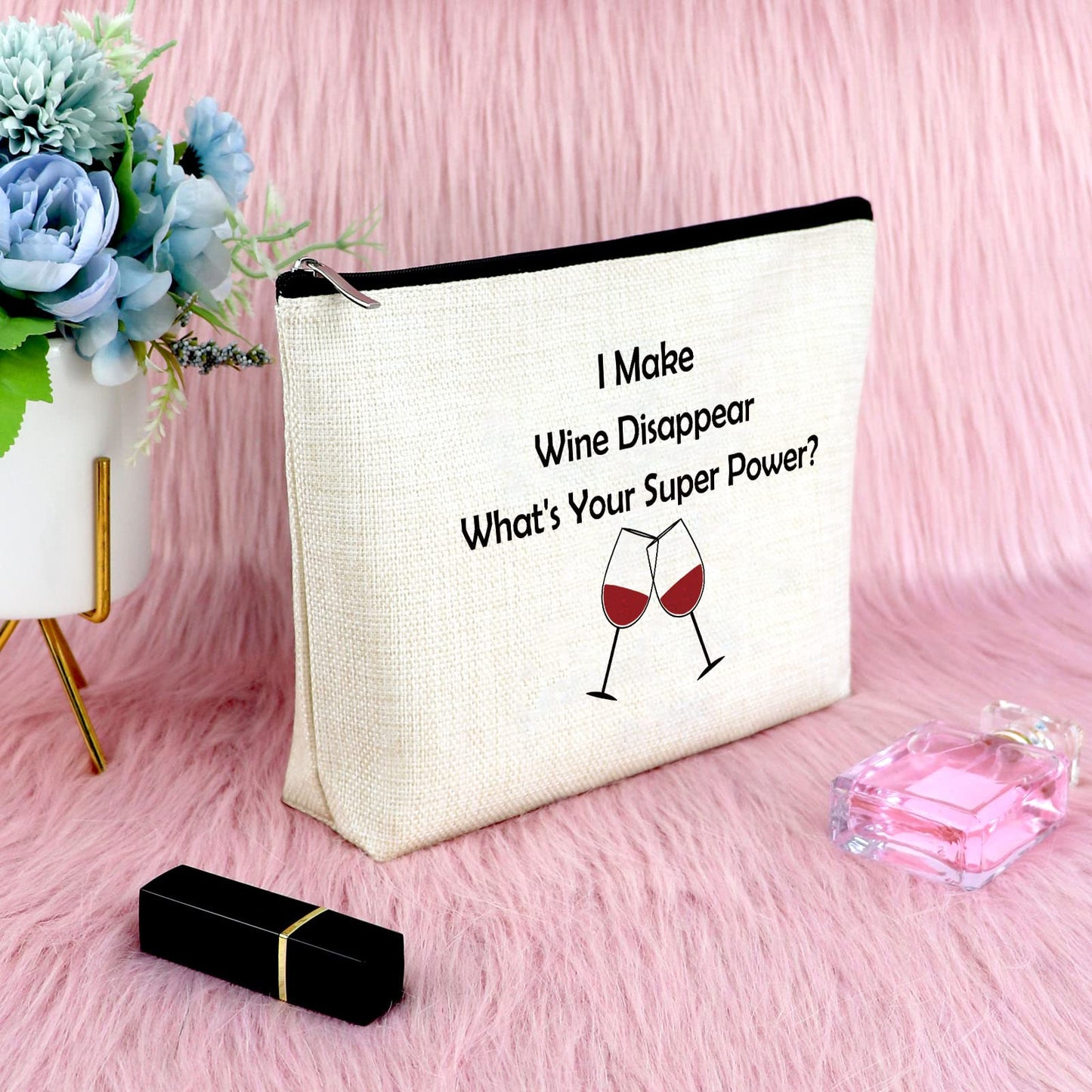 Wine Gift for Wine Lover Makeup Bag for Women Coworker Friends Friendship Gift for Sister Bestie Birthday Presents for Mom Daughter Cosmetic Bag Christmas Graduation for Her Niece Zipper Travel Pouch