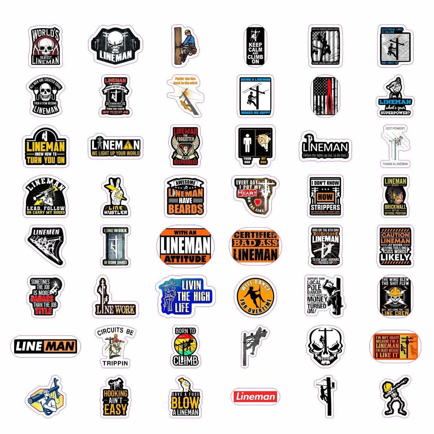 BulbaCraft 100Pcs Lineman Stickers for Hard Hats, Lineman Hard Hat Stickers, Line Worker Vinyl Decals - Line Worker Gifts for Men, Field Technician Party Decorations, Gifts for Women & Men