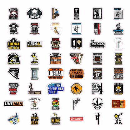 BulbaCraft 100Pcs Lineman Stickers for Hard Hats, Lineman Hard Hat Stickers, Line Worker Vinyl Decals - Line Worker Gifts for Men, Field Technician Party Decorations, Gifts for Women & Men