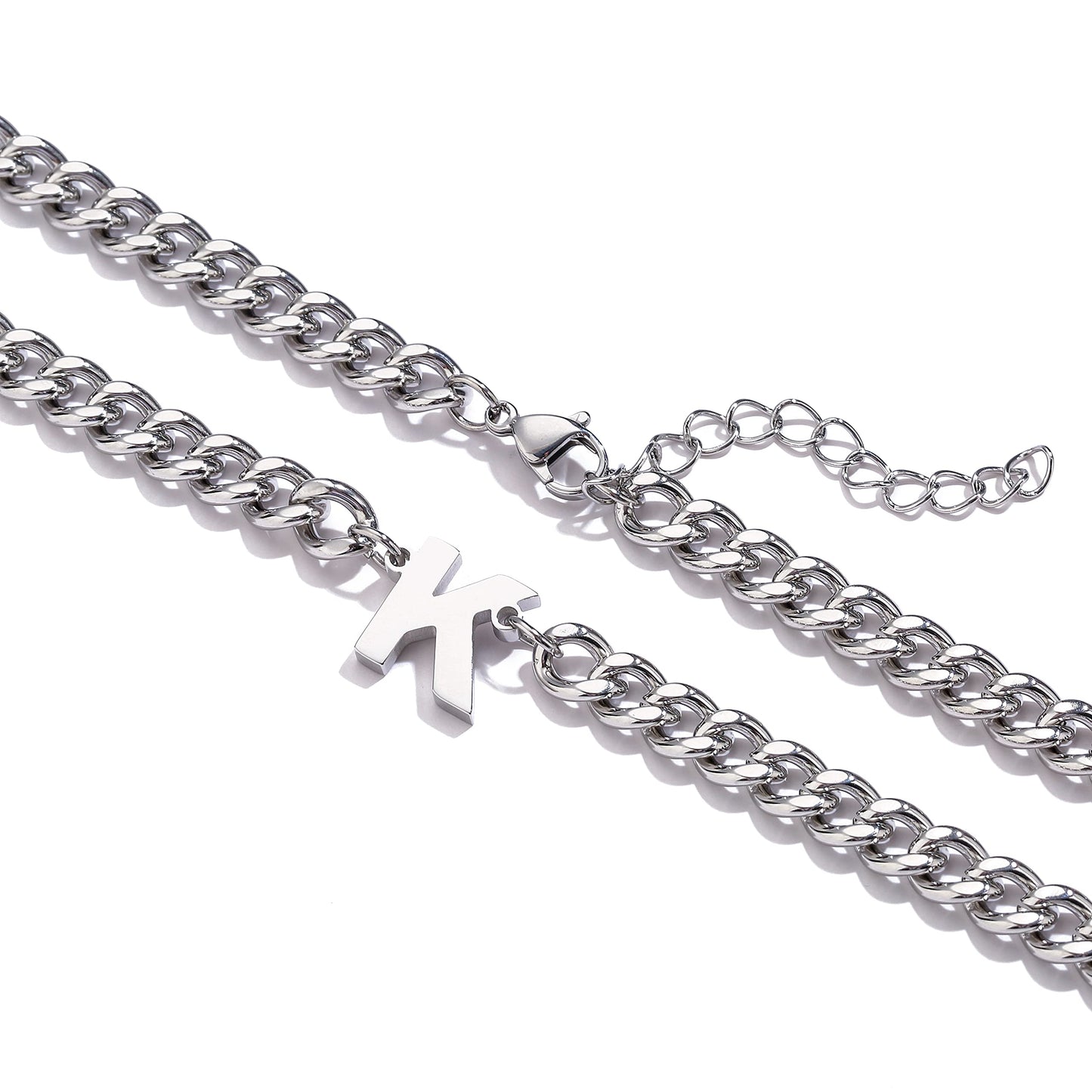 DuoDiner Graduation Gifts-Initial A-Z Cuban Link Chain Necklaces for Men Boys Letter Pendant Stainless Steel 6.5mm 18+2 Inches,Jewelry Gifts