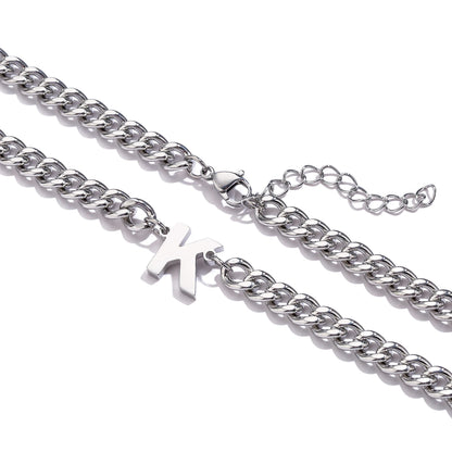 DuoDiner Graduation Gifts-Initial A-Z Cuban Link Chain Necklaces for Men Boys Letter Pendant Stainless Steel 6.5mm 18+2 Inches,Jewelry Gifts