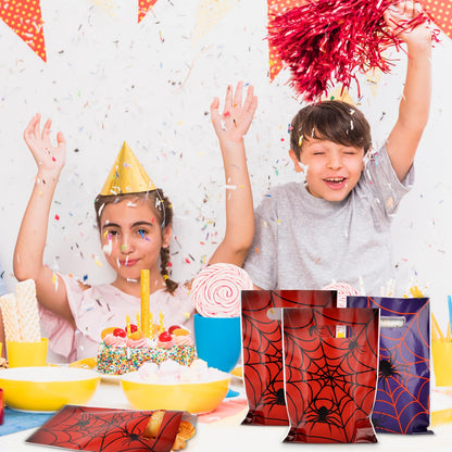 Hooqict 50PCS Spider Web Goodie Bags Party Favors Plastic Spider Gift Bags with Handle Snack Goody Treat Candy Bag for Kids Boys Cartoon Birthday Party Decorations Supplies