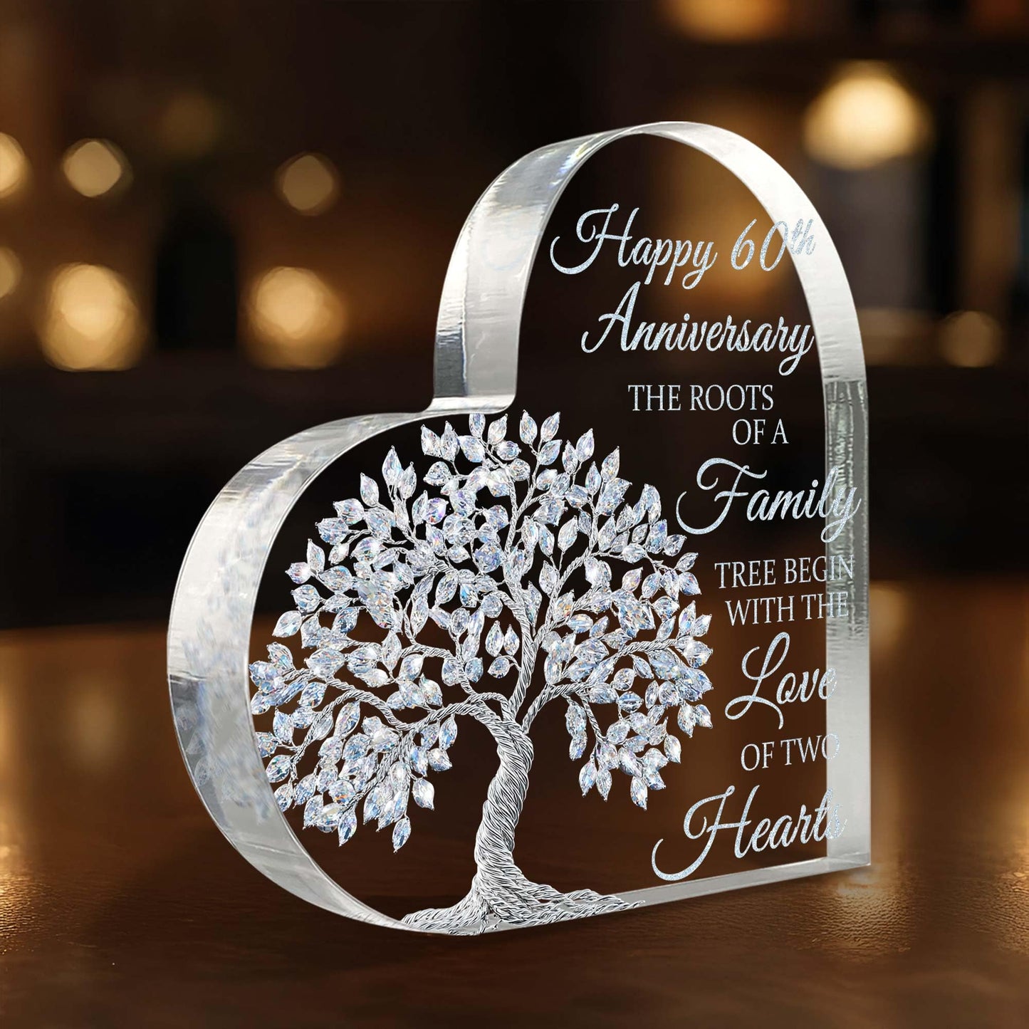60th Wedding Anniversary Heart Acrylic Plaque, 60th Diamond Wedding Cake Topper Decorations, 60 Years Of Married Gifts For Parents or Grandparents, Tree of Life Anniversary Wedding Gifts for Couples