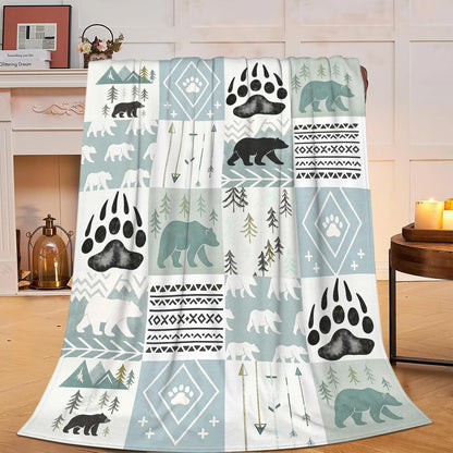Bear Blanket Super Soft Warm Fluffy Fleece Flannel Forest Animal Throw Blanket Cozy Fuzzy Plush Stuff Bedding Blue Blankets Gifts for Women Kids Boys Girls Adults 50"X40"