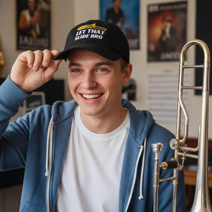 InnoBeta Trombone Player Gifts - Let that Slide Bro Funny Marching Band Hat - Adjustable Embroidered Baseball Cap Black