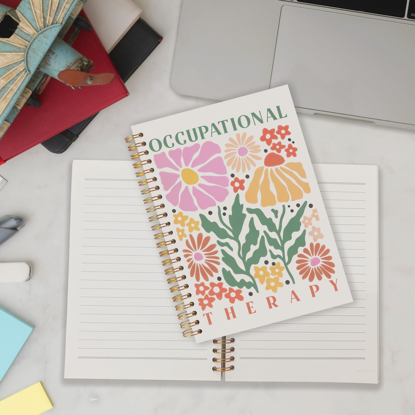 Qabliqo Boho Floral Occupational Therapy Gifts Spiral Notebooks, OT Therapy Journal, Mental Health Journals for Writing, Occupational Therapist Notebook for Note Taking, 5.5x8.3 Inch