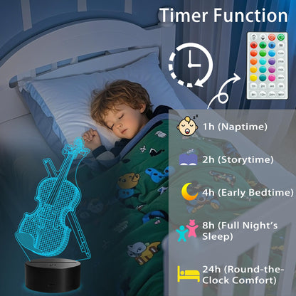 Violin Night Light, Violin Gifts, Cello 3D Illusion Lamp with Remote Control, 16 RGB Colors, 4 Flashing Modes, Timer, Dimmable, Kids Music Room Decor