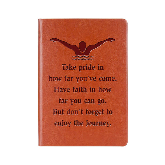Swimming Gift Swimmer Leather Notebook Swim Lover Gifts for Swimmer Swim Team Notebook Inspirational Gift(Take pride-Swimming)
