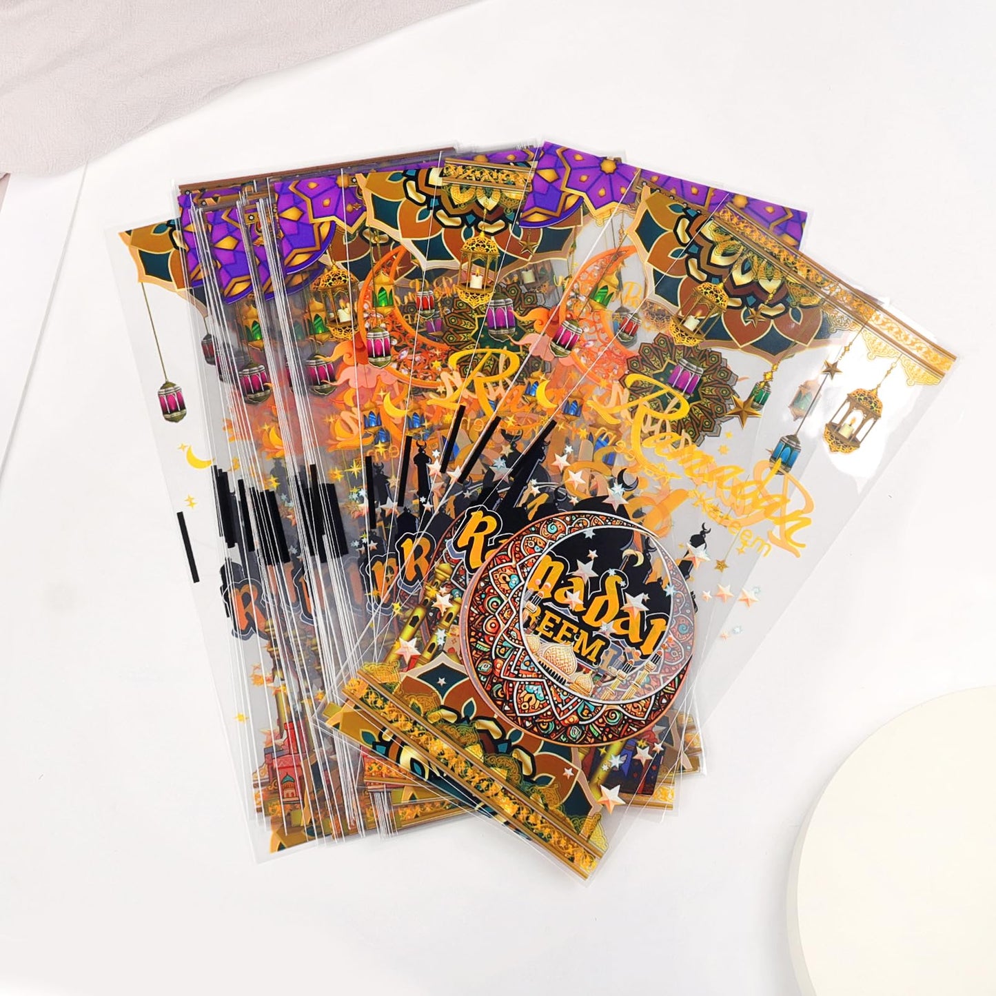 Totelux Eid Mubarak Cellophane Goodie Bags Clear Plastic Bag Ramadan kareem Treat Bags with Ties for Cookies Candy Gift Wrapping Muslim Eid Party Favor Supplies 50PCS