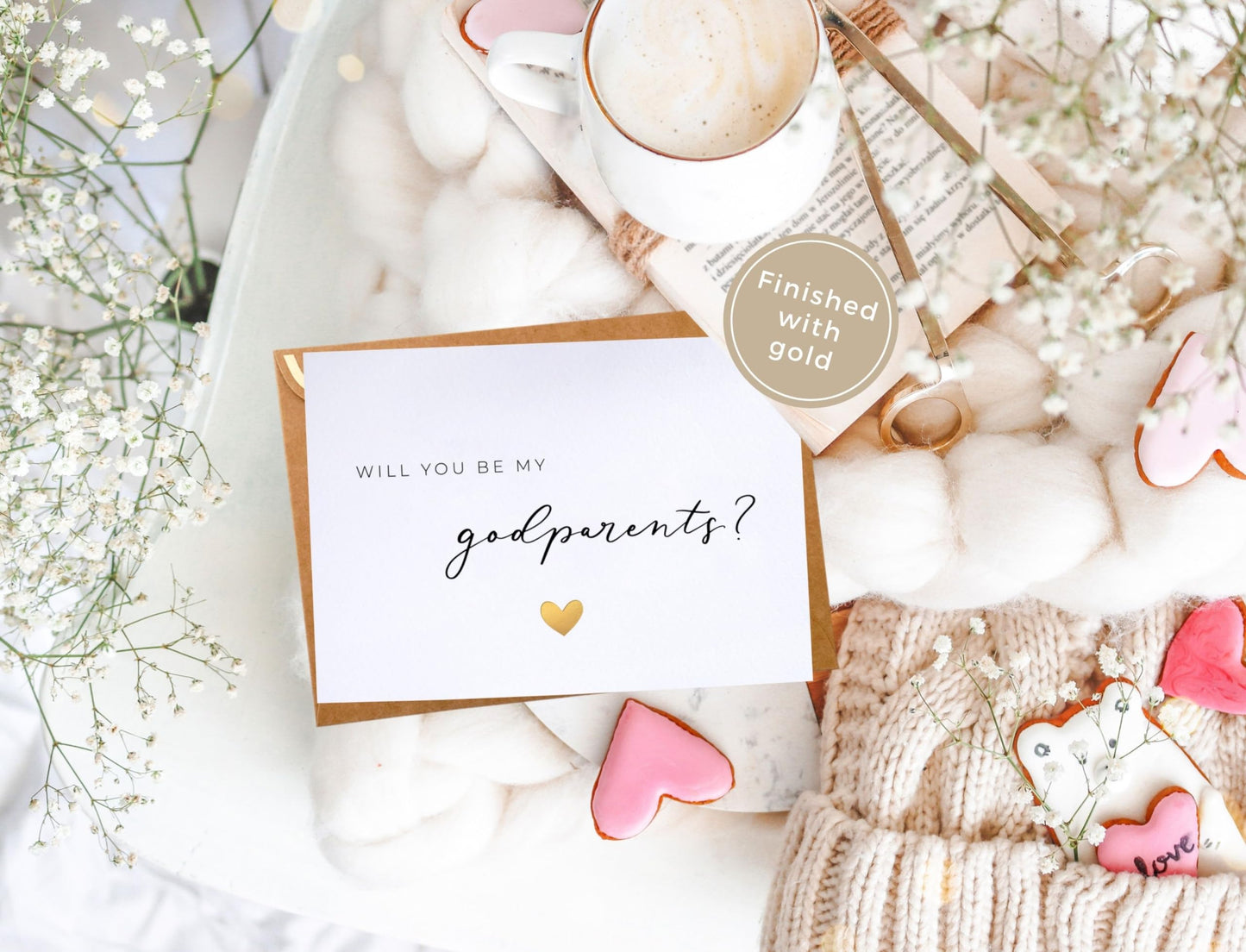 Joli Coon Will you be my godparents card with luxury envelope and wax seal - Godparents proposal gift