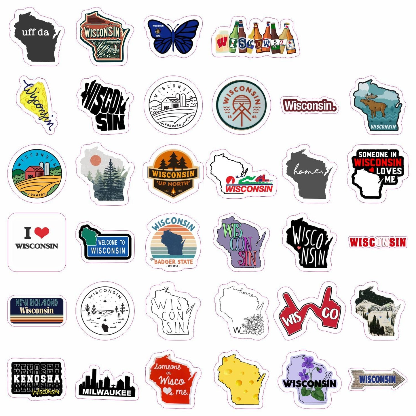 BulbaCraft Wisconsin Stickers for Water Bottle and Laptop - Wisconsin Party Supplies & Decorations, Waterproof Vinyl Decals, State Pride and Icon Stickers, Gifts for Women & Men