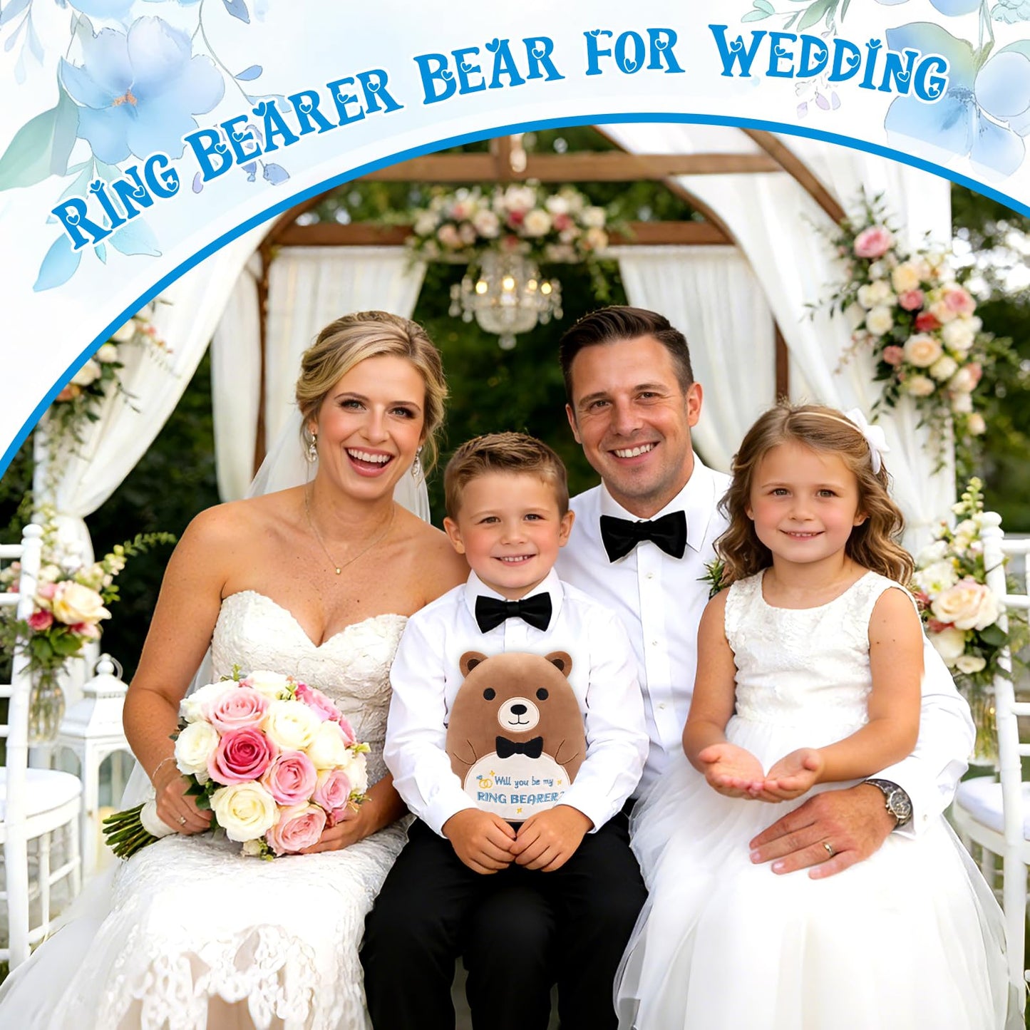 Teddy Bear Stuffed Animal - Will You Be My Ring Bearer,Cute Brown Ring Bearer Bear Plush Toy for Boy, Ring Bearer Proposal Gifts from Bride Groom for Wedding Proposal Anniversary Party