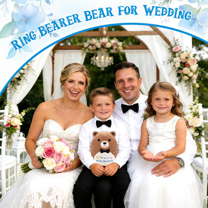 Teddy Bear Stuffed Animal - Will You Be My Ring Bearer,Cute Brown Ring Bearer Bear Plush Toy for Boy, Ring Bearer Proposal Gifts from Bride Groom for Wedding Proposal Anniversary Party