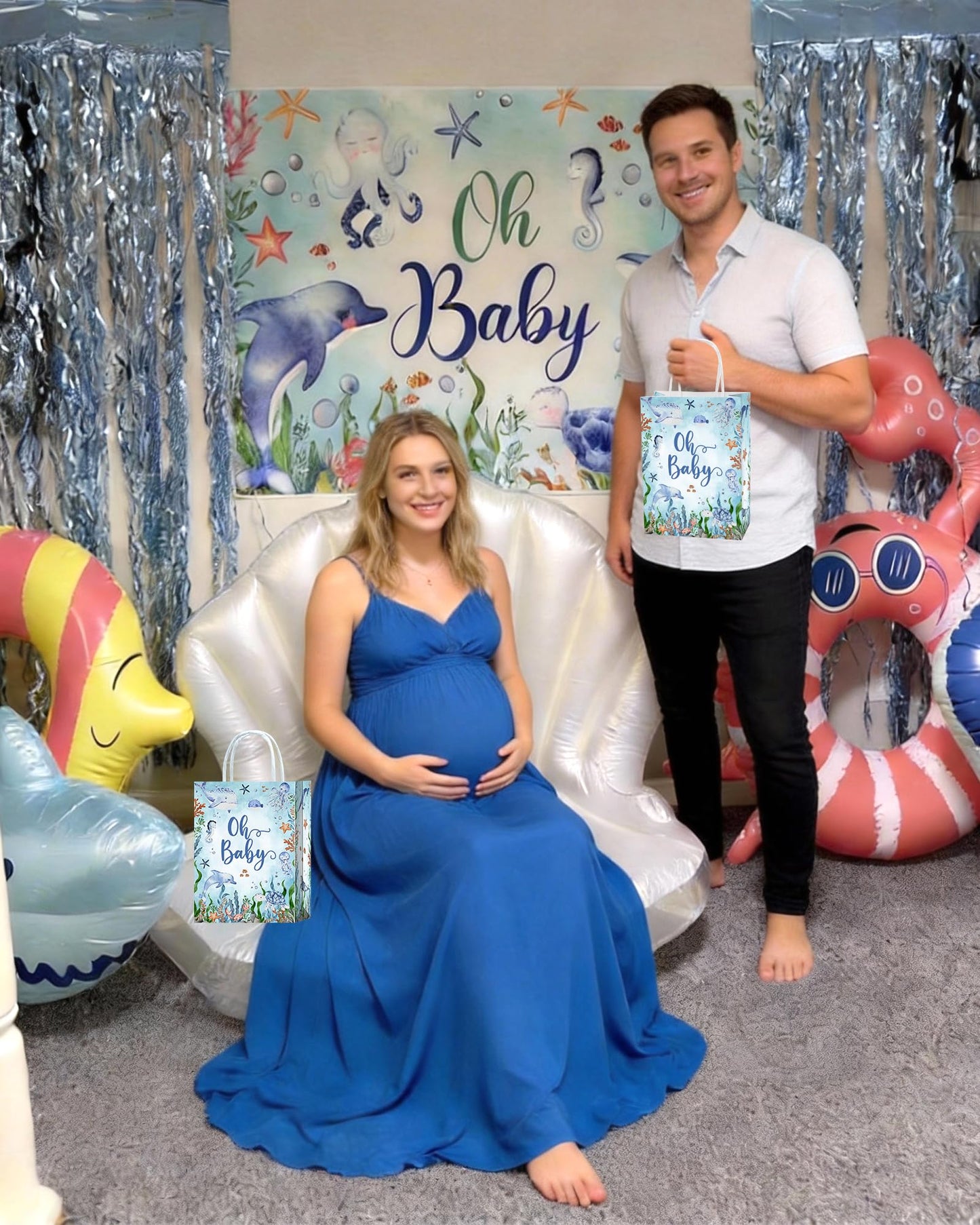 16Pcs Under the Sea Baby Shower Favor Bags - Party Favor Gift Snack Goodie Treat Candy Bags for Ocean Theme Baby Shower Decorations Supplies