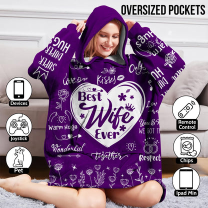 Warmstorey Wearable Blanket Hoodie For Mom Wife - Best Wife Ever Hoodie From Husband Daughter Son - Birthday Mothers Day Gift