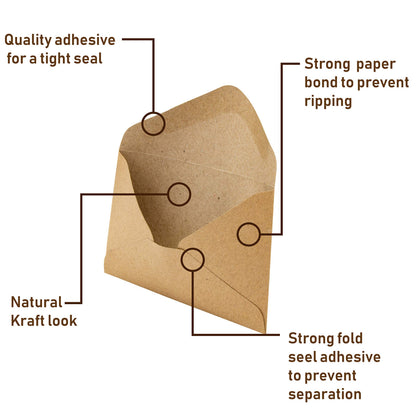 Mini Envelopes Kraft 200 Pk Small 4.125” x 2.78” Brown Gift Cards Invitations Business Notes Tiny Mini Greeting Cards Save the Date Holders Sleeves Bulk