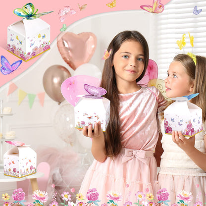 Ctosree 24 Pcs Butterfly Party Favor Boxes Floral Candy Treat Bags Pink Girl Butterfly Gift Paper Box Purple Blue Decor for Princess Birthday Party Baby Shower Supplies