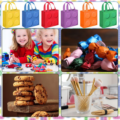 Sweetude 40 Pcs Building Blocks Brick Gift Party Favor Bags with Handle, Non Woven Goodie Bags Birthday Favor for Birthday Baby Shower Packaging Supplies