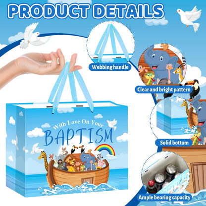 Neptniopllab Large Baptism Gift Bags for Boys,Blue Religious Christian Birthday Gift Bag with Greeting Card and Tissue Paper for Baby Boy First Communions Baptism Christenings (Baptism)