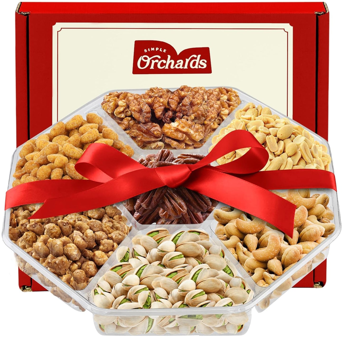 Mothers Day Nuts gift Basket - Delicious Mixed Cravings Gourmet Collection, Features 7 Sectional Platter with Freshly Roasted Nuts, Mothers Day Gift Basket for Women.