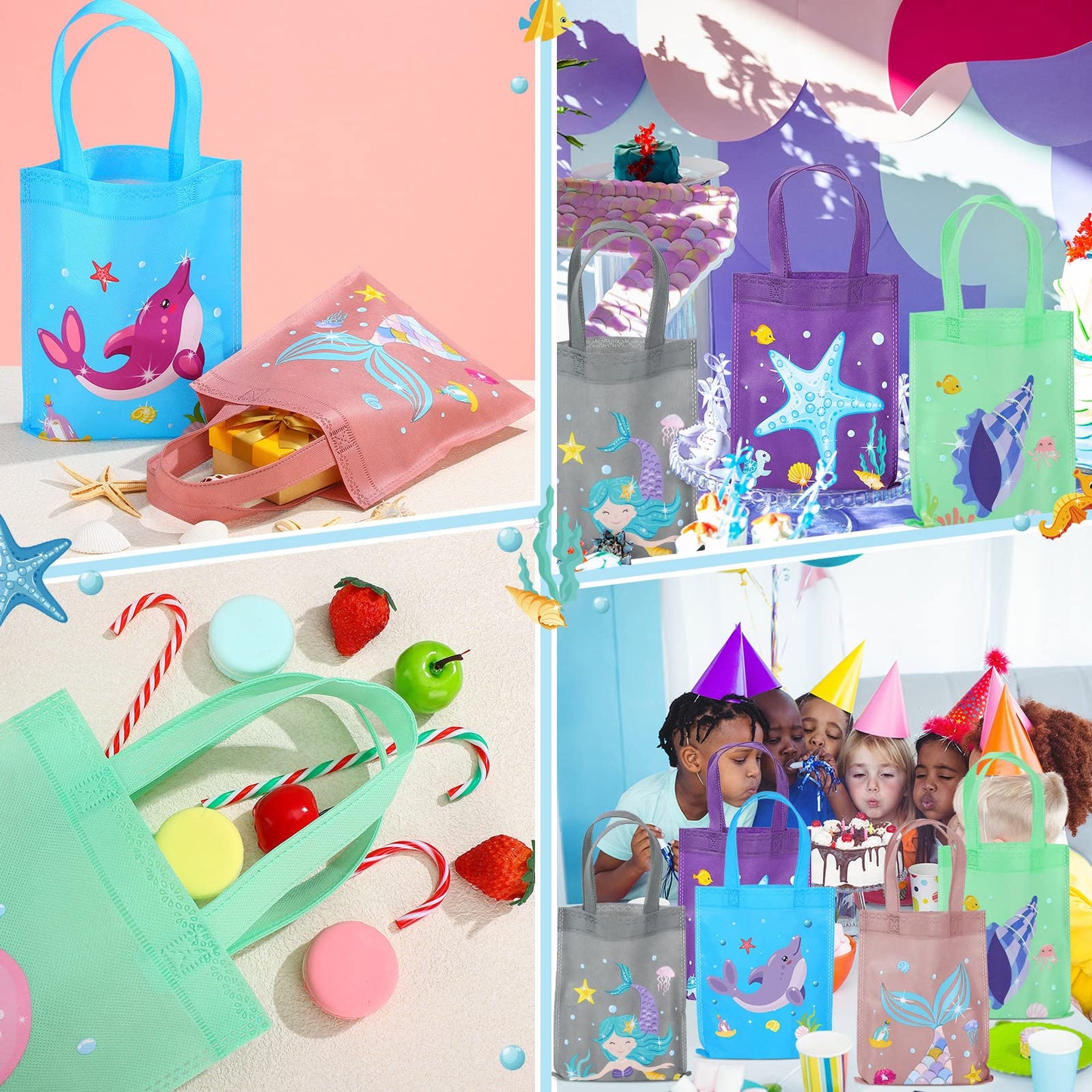 Ferraycle 36 Pcs Mermaid Party Favors Bags, Under The Sea Goodie Bags for Girls Birthday, Ocean Sea Animal Treat Pouches, Mermaid Birthday Party Supplies