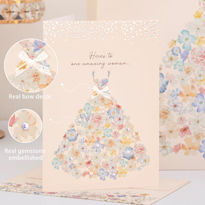 Crisky 13" Large Bridal Shower Bag with Cards Gift Bag with Tissue Paper, Gift Card(Here's to One Amazing Women) for Wedding, Bridal Shower, Engagement Party