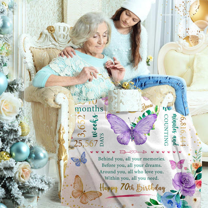 ZWERIVP 70th Birthday Gifts for Women, 70th Women Birthday Ideas, Best 1955 Gifts for 70 Year Old Woman Mom, Happy 70yr Woman Bday, 70 Bday Decorations Throw Blanket 50"X60"