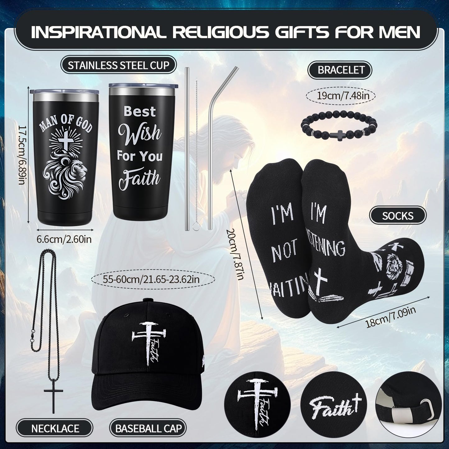 10 Pcs Christian Gifts for Men Inspirational Religious Gift Set for Dad Husband Grandpa Male Friends Coworker