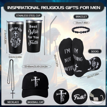 10 Pcs Christian Gifts for Men Inspirational Religious Gift Set for Dad Husband Grandpa Male Friends Coworker