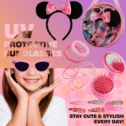 Disney Stitch Shoulder Bag for Girls Cross Body Bag with Kids Sunglasses Hair Accessories (Pink Minnie Mouse)