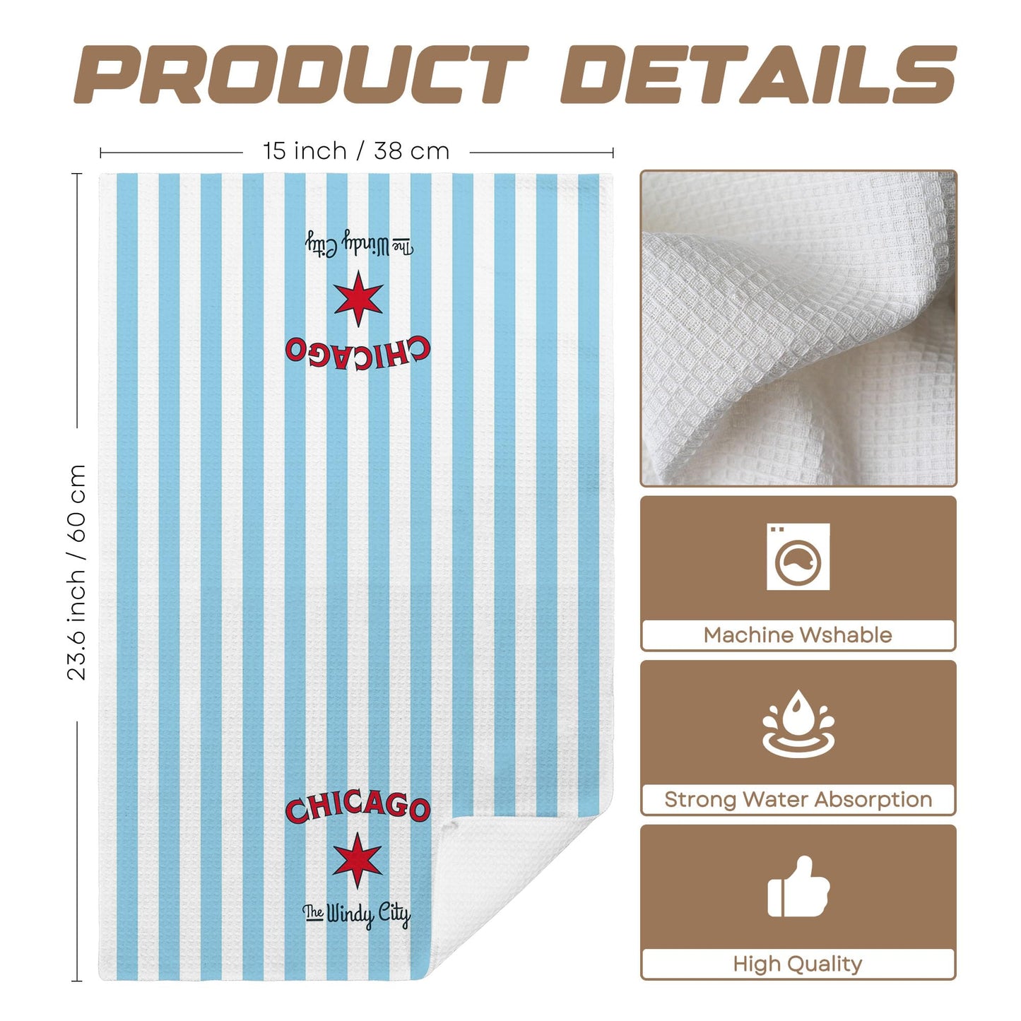 Funny Blue Striped Cute Kitchen Towels – Chicago “The Windy City” Polyester Hand Towel for Home Bars & Tea Rooms, Smart Kitchen Gifts and Housewarming Gift, Also Great as Bar Towels.16 x 24(205)