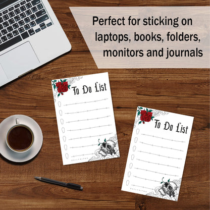 Gothic Skull Sticky to Do List Notepad | Witchy Gifts for Women | Goth Notes | Creepy Spooky Goth Emo Stuff | 50 Pages 4x6 by Daily Ritmo