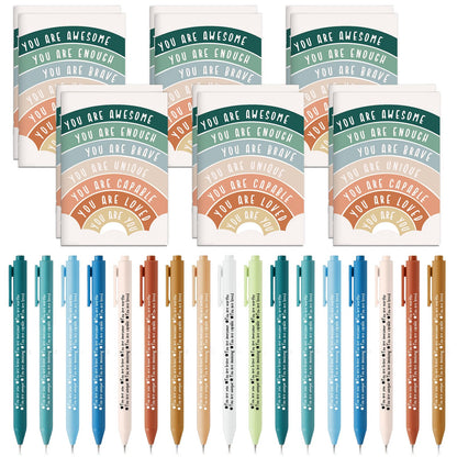 100 Pcs Mental Health Awareness Gifts Bulk Motivational Notebook Journals and Positive Affirmation Pen Mental Health Items for Coworker Nurse Week Teacher Student End of Year Gifts (Rainbow)