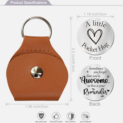 OUMILAN Pocket Hug Token Gifts for Men Boyfriend Girlfriend Inspirational Gift for Son Daughter Brother with Leather Keychain