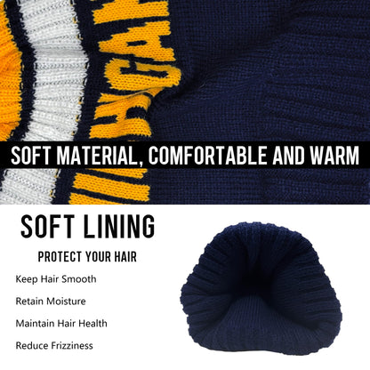 Beanie Knit Hat with Pom Winter Cuffed Cap Sport Fans Gift for Men Women