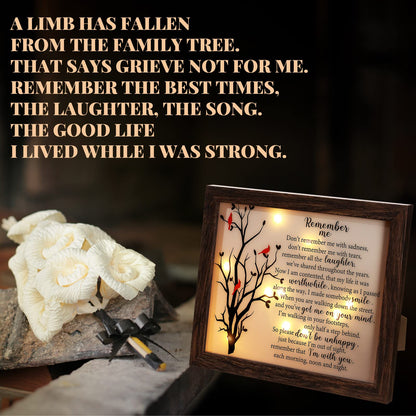 Gerrii Sympathy Memorial Gifts Red Cardinal Bereavement LED Memorial Gifts for Loss of Loved One Wooden Shadow Box 10'' x 8'' in Poem and Light for Mom Dad Father Funeral Bereavement(Retro Style)
