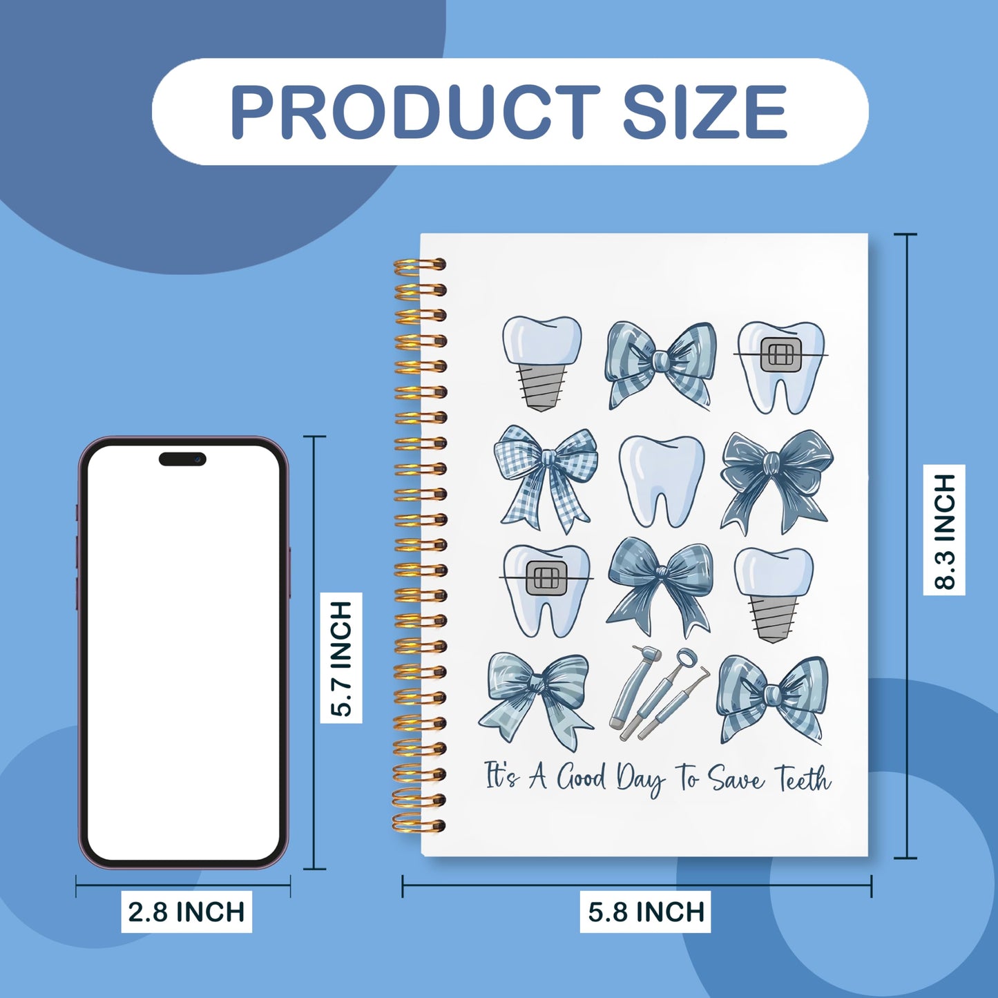 Dentist Gifts Notebook Journal, Dental Hygienist Assistant Office Gifts for Women, Hardcover Spiral Journal Notebook 5.5x8.3 Inch（Blue-01）