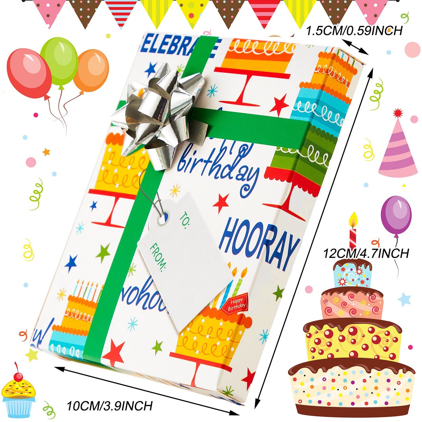 12 Pieces Gift Card Box Happy Birthday Present Greeting Card Holder Birthday Gifts Keeper with 12 Pieces Wrapping Bows Mini Favor Boxes for Holiday Party