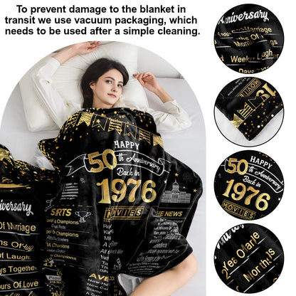 elseven 50th Anniversary Wedding Gift 50th Wedding for Her 50 Year Anniversary for Couples Wife Husband Best Anniversary Blanket Present Throw Blanket 50x60 Inch, Golden