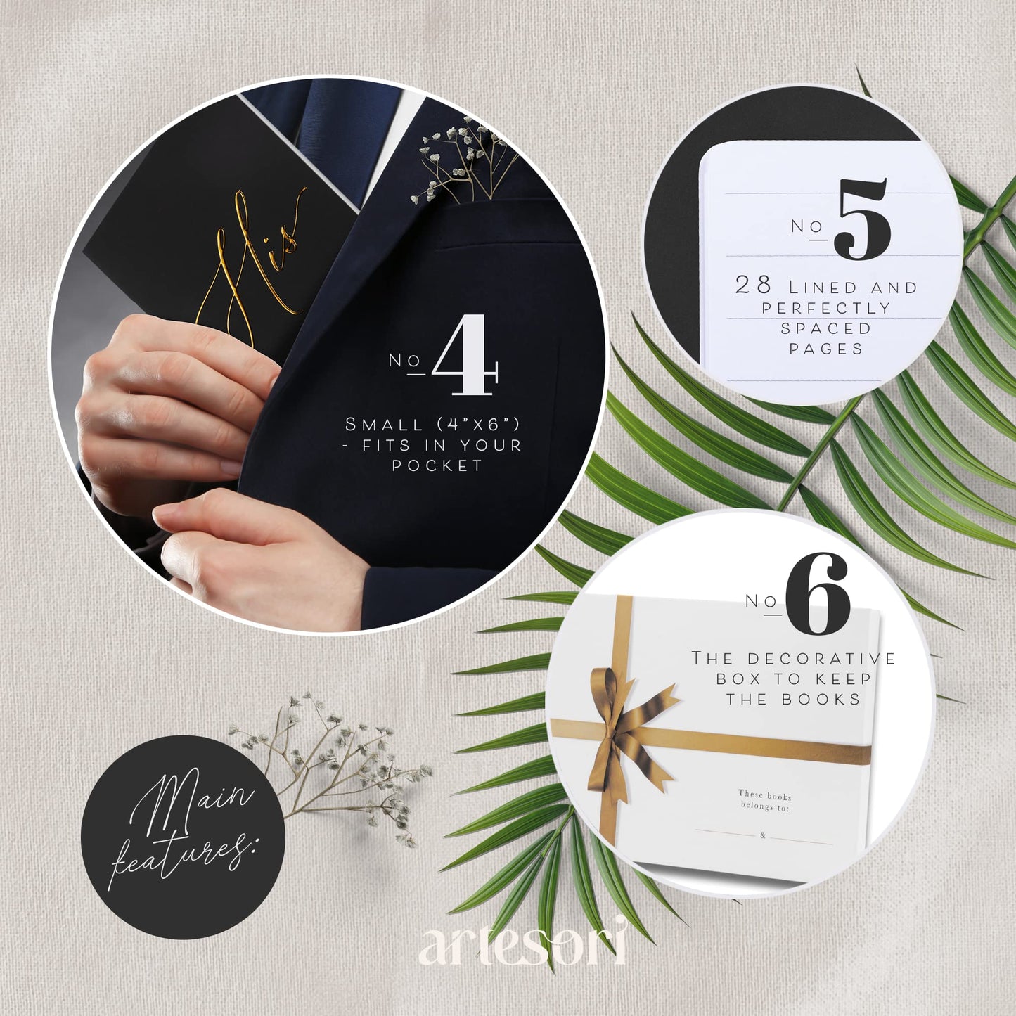 ARTESORI Premium Wedding Vow Book for Her & Him, Soft Touch, Gold Foil, 28 Lined Pages, Wedding Vow Books His and Hers, Wedding Essentials, Wedding Registry Ideas, His and Hers Gifts