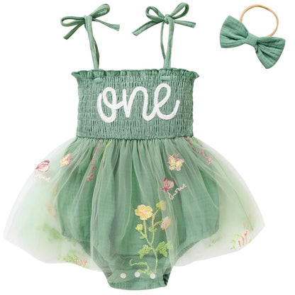 TITKKOP Baby Girl 1st Birthday Clothes One Year Old Tulle Romper Sleeveless Bodysuit Cake Smash Outfits