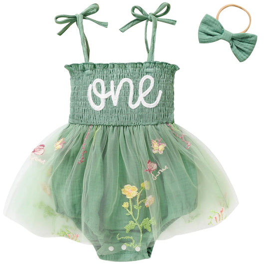 TITKKOP Baby Girl 1st Birthday Clothes One Year Old Tulle Romper Sleeveless Bodysuit Cake Smash Outfits