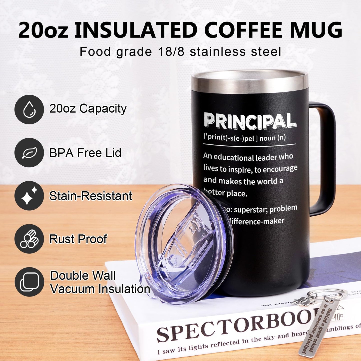 Qtencas Principal Appreciation Gifts for Men, Best Gifts for Principal Day, Principal Nutritional Facts Stainless Steel Coffee Mug, Teacher Appreciation Day(20oz, Black)