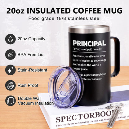 Qtencas Principal Appreciation Gifts for Men, Best Gifts for Principal Day, Principal Nutritional Facts Stainless Steel Coffee Mug, Teacher Appreciation Day(20oz, Black)