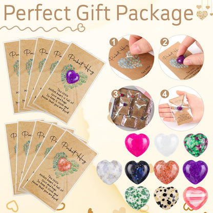 Nosiny 30 Sets Heart Stones Bulk Gift for Women Pocket Hug Token Gift Cards 0.8'' Natural Heart Crystals and Healing Stones with Card Mental Health Favor for Graduation Teacher Nurse Friend Coworker