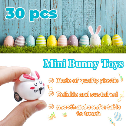 Qyyiguf 30 PCS Easter Rabbit Toy Cars,Rabbit Toys Pull Back Cars,Mini Bunny Toys for Easter Basket Stuffers,Easter Egg Stuffers,Party Favors,Classroom Prizes,Birthday Gifts,Kids,Girls,Boys