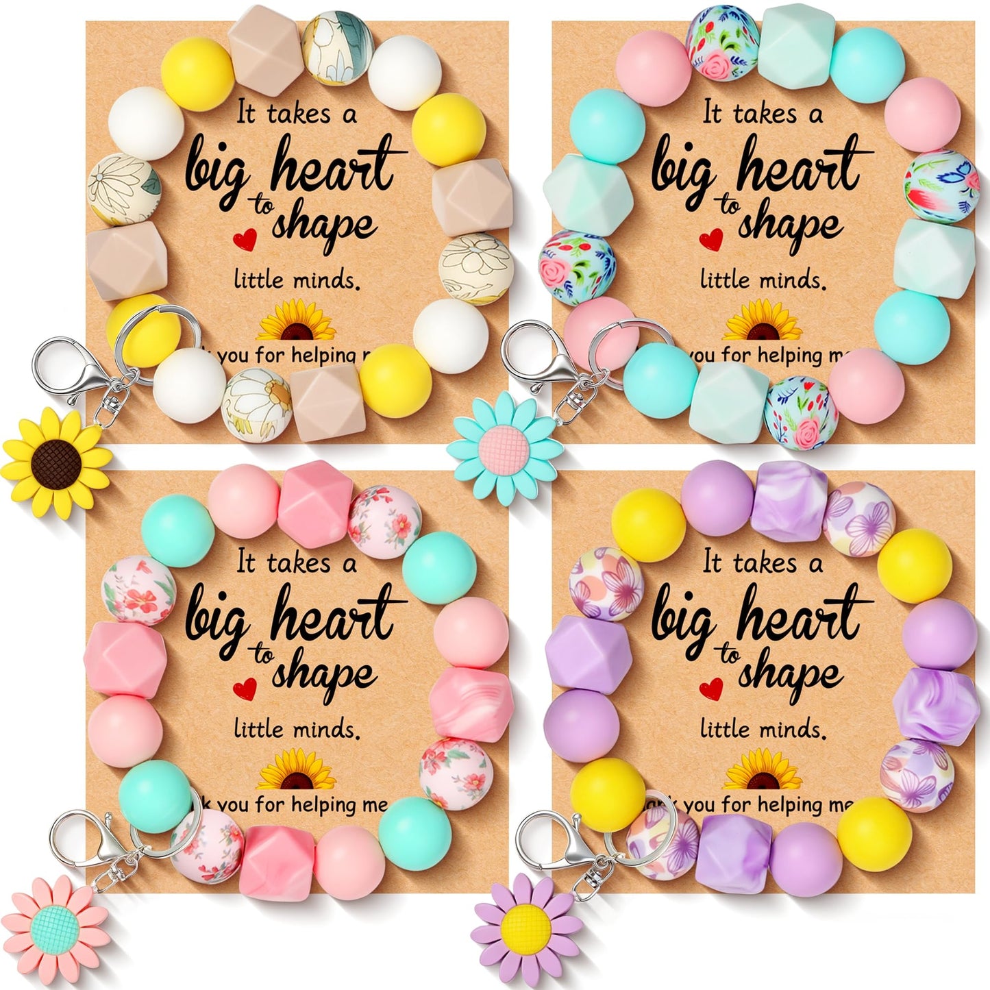 4 Pack Teacher Appreciation Gifts in Bulk, Teacher Gifts for Women with Silicone Sunflower Keychains, Thank You Gifts for Teacher Appreciation Week End of Year Christmas Valentines from Student