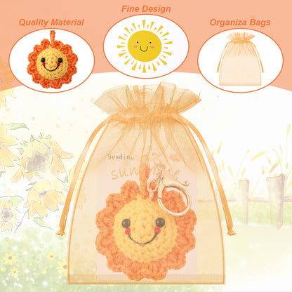 Zeyune 6 Sets Crochet Sunflower Keychains with Positive Card Inspirational Friendship Sunshine Keychain Appreciation Gift for Friends Family Employee Coworker Purse Wallet Handbags Backpack
