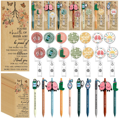 Yexiya 15 Set 2026 Nures Week Gift Bulk Respiratory Lung Inhaler Sign Ballpoint Pen with Badge Reels Appreciation Card Thank You Gift for Respiratory Therapist Nurse Teacher Medical Student