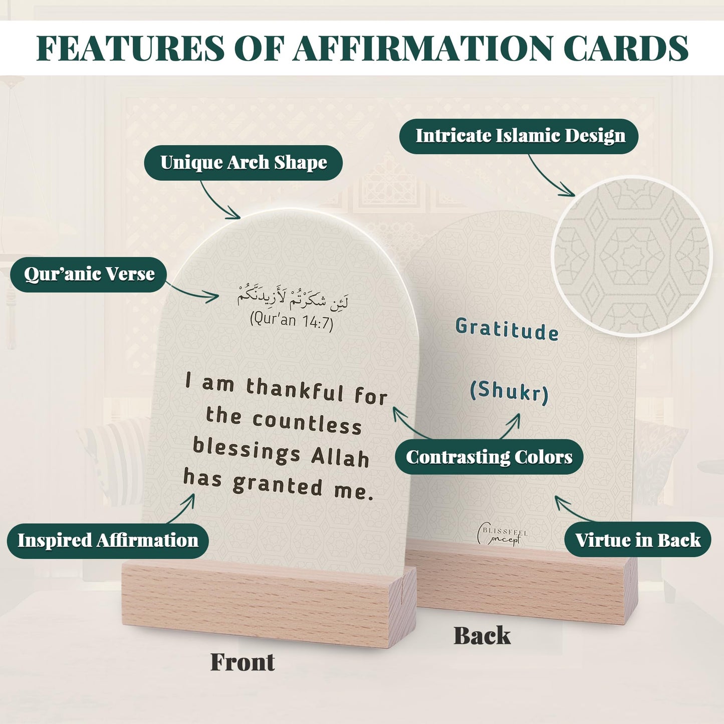 Islamic Affirmation Cards Set of 30, Magnetic Box & Stand - Ideal for Ramadan Gifts, Eid Gifts, Islamic Gifts, Eid Decorations for Home, Eid Mubarak Decorations, Positive Affirmations Cards, Muslim